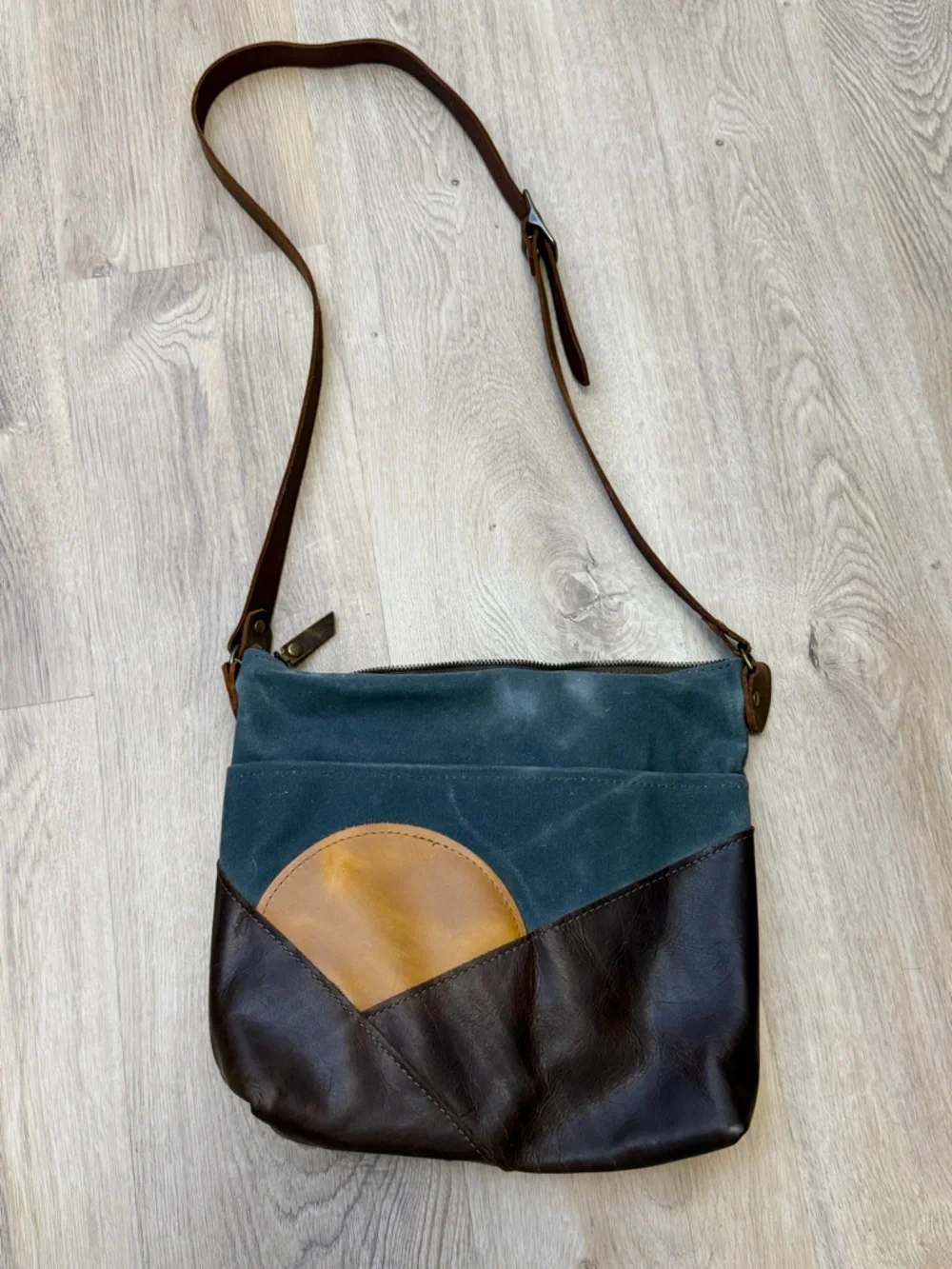 In Blue Leather Satchel